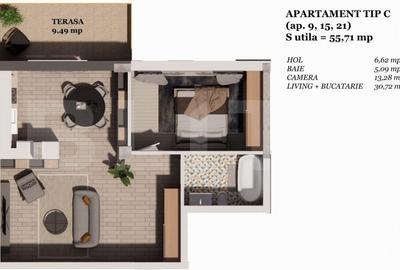 Apartament 2 camere 56mp, FINISAT, TVA inclus! - 2