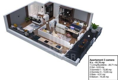 Apartament 3 camere de vânzare în Sibiu, cartier Turnișor - 2