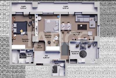 Apartament decomandat 3 camere 2 bai - bucatarie separata - parcare - 12