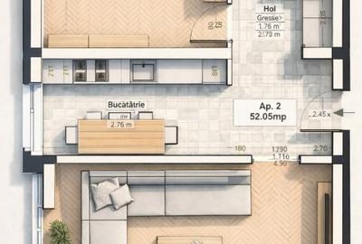 Apartament cu 2 camere decomandat, mobilat în Giroc - 2