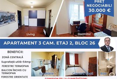 Apartament cu 3 camere semidecomandat în Central - 1