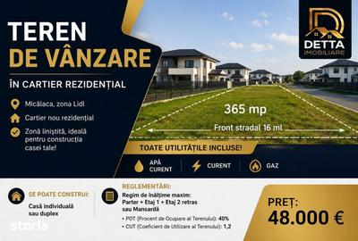 Teren de 357 mp, în Micălaca