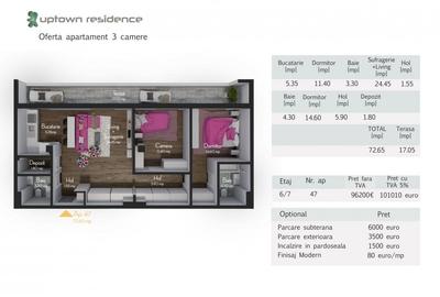 De vanzare apartamente cu 3 camere, UpTown Residence - 13