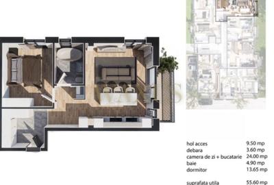 Apartament cu 2 camere în Baciu