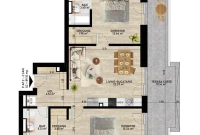 Apartament 2 camere – 72 mp + terasă + curte 59 mp – Parter Pipera - 2