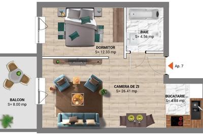 Apartament cu 2 camere în Nord