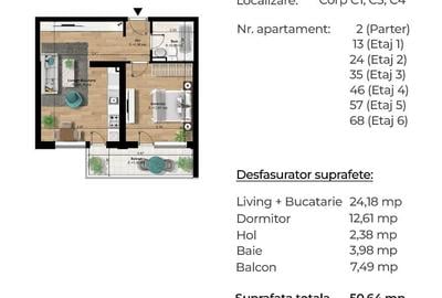 Apartament cu 2 camere în Central