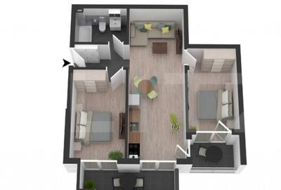 Apartament de 3 camere, 58 mp, etaj intermediar, balcon, par - 3