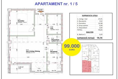 Apartament cu 2 camere decomandat în Spital - 2