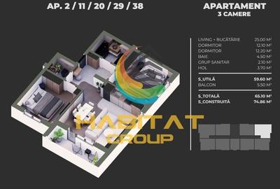 Apartament 3 Camere Sector 4 Grand Arena 65.10Mp - 2