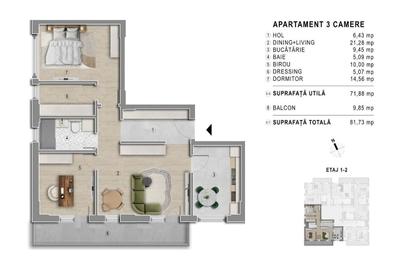 Apartament cu 3 camere în Central