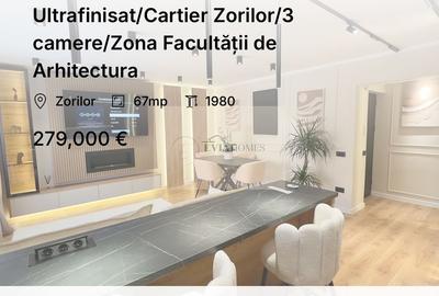 Apartament cu 3 camere semidecomandat, mobilat în Zorilor