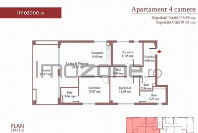 4 camere cu terasa de 22 mp, 3 bai, etaj 1/3, FINISAT MOD... - 1