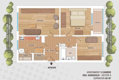 Inchiriere apartament 3 camere sos. Giurgiului, Aleea Calinesti, decomandat - 2
