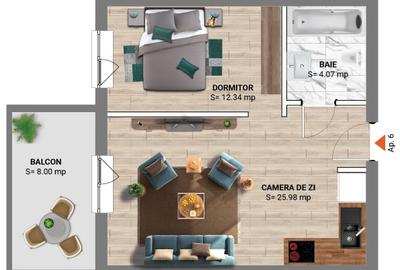 Apartament cu 2 camere semidecomandat în Nord