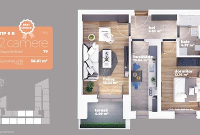 Apartament cu 2 camere decomandat în Titan - 2