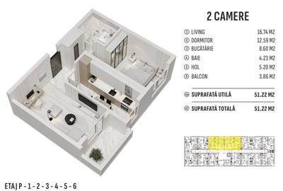 Apartament decomandat-51 MP-Proiect Nou-TVA InclusMilitari Residence-Comision 0% - 15