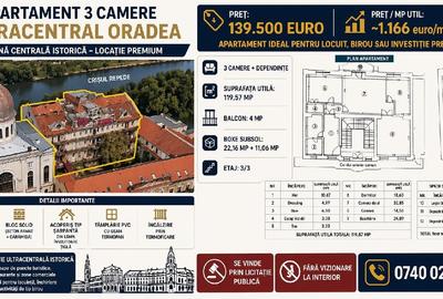 Apartament cu 3 camere decomandat în Ultracentral