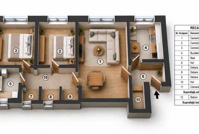 Apartament cu 3 camere semidecomandat în Titan