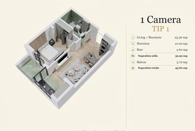 Apartament cu 2 camere în Popești-Leordeni