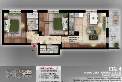 Apartament 3 Camere  Finisat Theodor Pallady Metrou Nicolae Teclu - 12