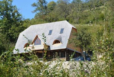 Vand casa la Buru construita traditional din barne de stejar cu tarnat sculptat si interior modern - 1