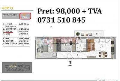 Apartament cu 2 camere nedecomandat în Central