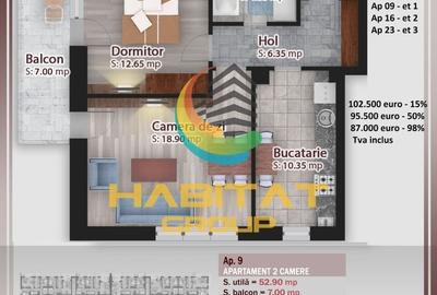 Pallady-Apartament 2 Cam, dec, bucatarie inchisa, 59.9 mp. - 5