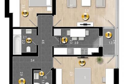 Apartament cu 3 camere decomandat în Sud - 3