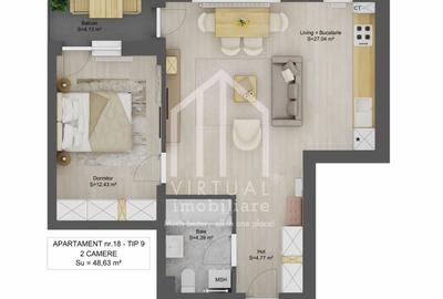 Apartament cu 2 camere semidecomandat în Est - 2