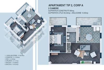Apartament cu 2 camere semidecomandat în Central - 3