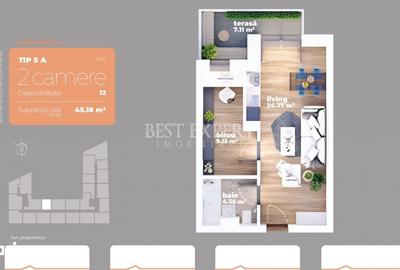 Apartament cu 2 camere în Titan