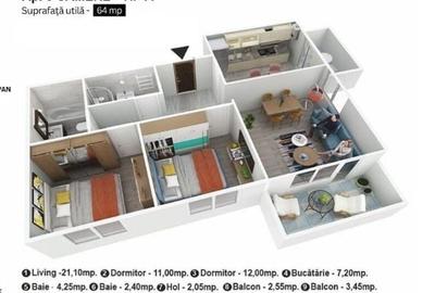 Apartament cu 3 camere decomandat în Chiajna
