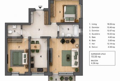 Apartament cu 3 camere decomandat în Sânpetru