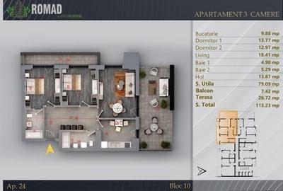 Apartament cu 3 camere decomandat în Titan