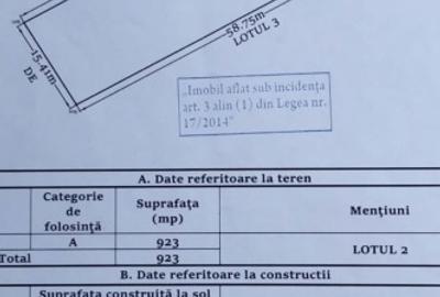 Teren Construcții extravilan de 923 mp, în Central