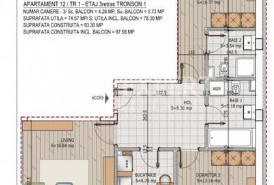 Apartament cu 3 camere decomandat în Titan