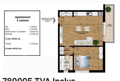 Apartament cu 2 camere decomandat în Central