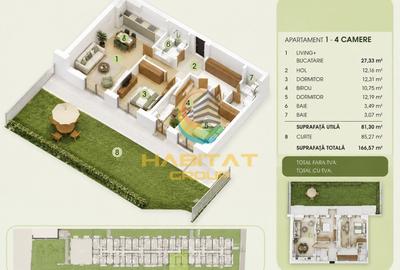 Apartament cu 4 camere semidecomandat în Central