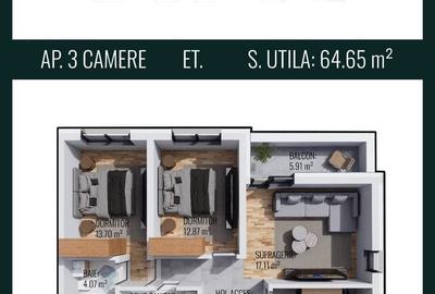 Apartament cu 3 camere în Dudu
