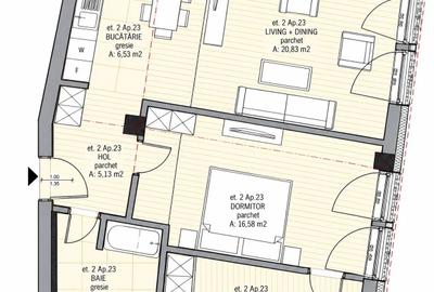Apartament cu 2 camere în Central