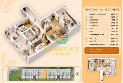 Apartament cu 4 camere în Central