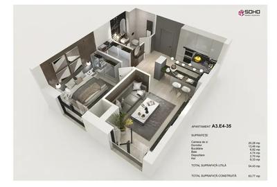 Apartament cu 2 camere semidecomandat în Hărmanului - 1