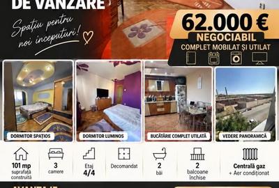 Apartament cu 3 camere decomandat în Central
