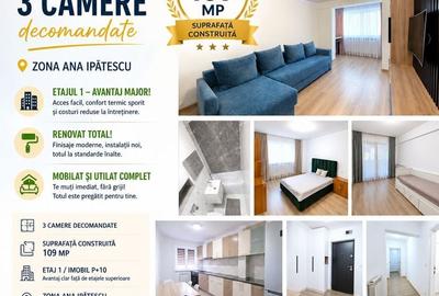 Apartament cu 3 camere decomandat, mobilat în Central