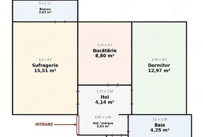 Apartament cu 2 camere decomandat în Valea Cetății
