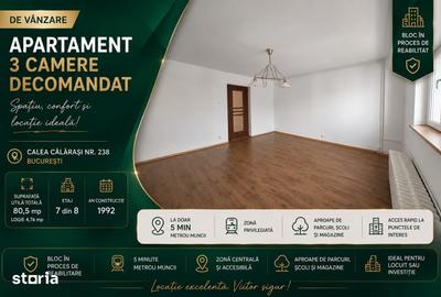 Apartament cu 3 camere decomandat în Decebal