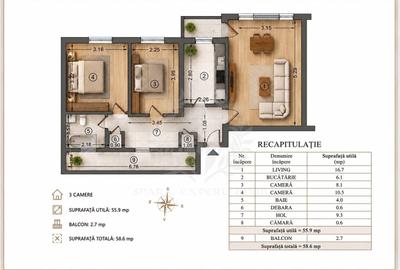 Apartament cu 3 camere decomandat, mobilat în 9 Mai
