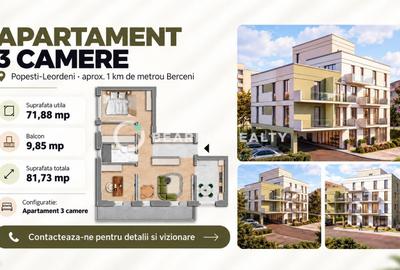 Apartament cu 3 camere semidecomandat în Est