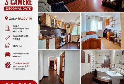 Apartament cu 3 camere decomandat, mobilat în Central